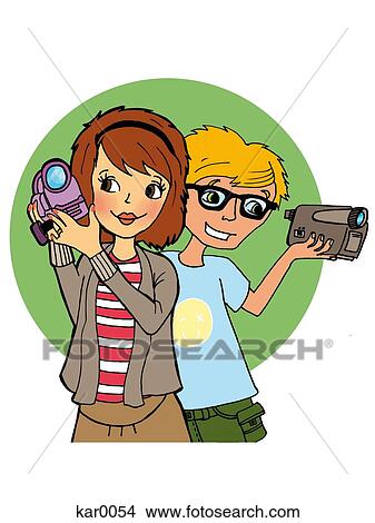 Stock Illustration - Teenagers holding cameras. Fotosearch