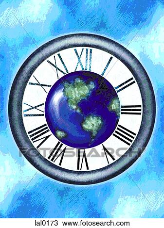 The earth in the middle of a clock View Large Illustration Drawing - The earth in the middle of a clock. Fotosearch