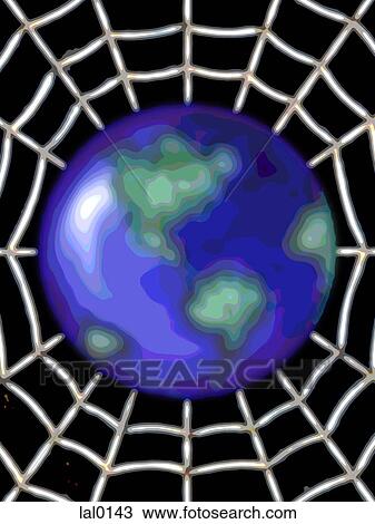 The earth on a spider web View Large Illustration Drawing - The earth on a spider web. Fotosearch