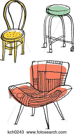 Drawing - Three chairs against white background. Fotosearch
