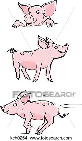 Stock Illustration - Three piglets against white background. Fotosearch