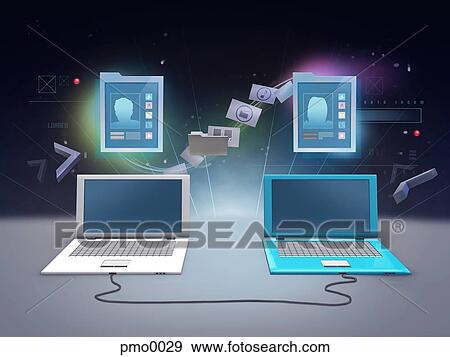 Stock Illustration - Two computers communicating with one another. Fotosearch