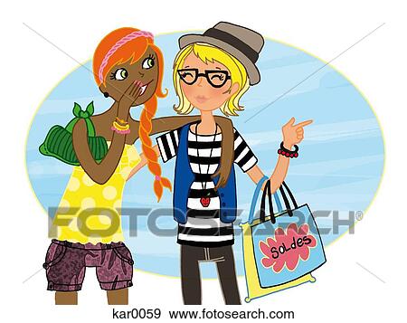 Two friends whispering to one another View Large Illustration Stock Illustration - Two friends whispering to one another. Fotosearch