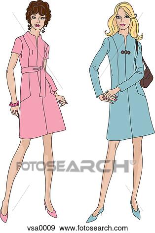 Stock Illustration - Two women standing side by side. Fotosearch