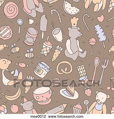Drawing - Various icons against brown background. Fotosearch