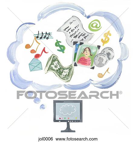 Various icons to symbolize what you can do on a computer View Large Illustration Stock Illustration - Various icons to symbolize what you can do on a computer. Fotosearch