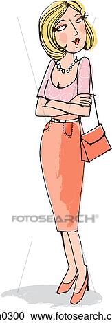 Clipart - Woman standing with her arms crossed. Fotosearch
