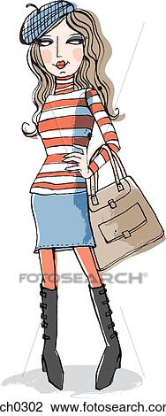 Drawing - Woman wearing beret. Fotosearch