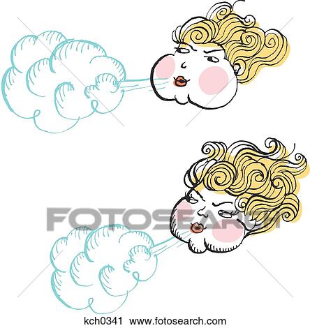 Women blowing air against white background View Large Illustration Clip Art - Women blowing air against white background. Fotosearch