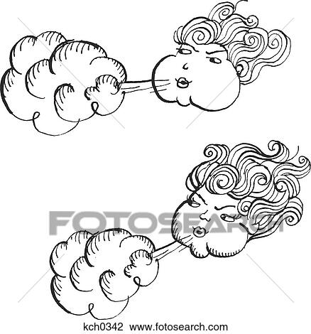 Women blowing air against white background View Large Illustration Drawing - Women blowing air against white background. Fotosearch