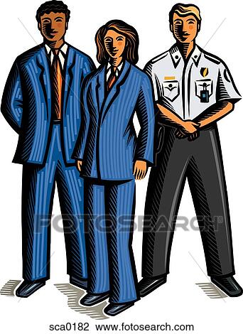 Drawing - uniformed staff. Fotosearch