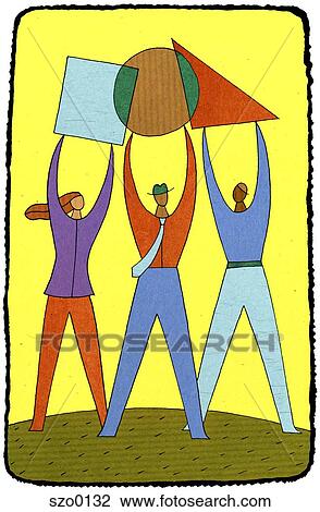 business people holding up different shapes View Large Illustration Drawing - business people holding up different shapes. Fotosearch