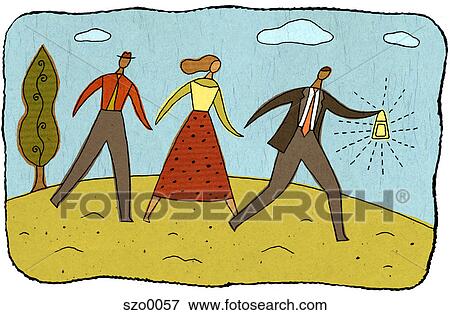 Stock Illustration - businessman guiding the way for other businesspeople. Fotosearch
