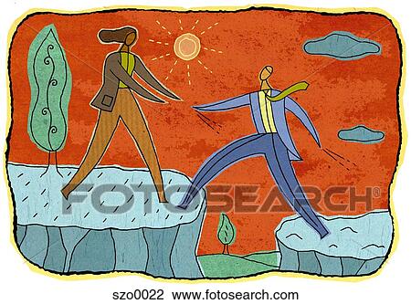 man leaping across chasm View Large Illustration Drawing - man leaping across chasm. Fotosearch