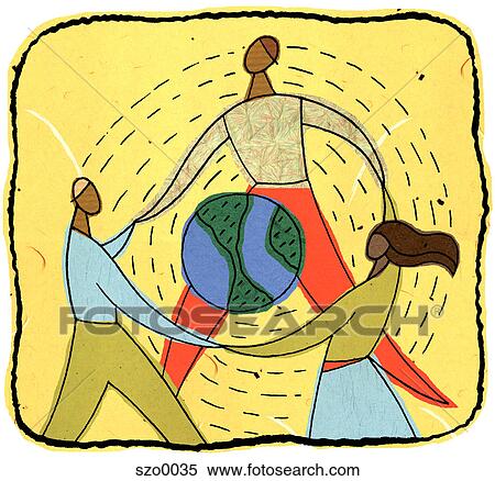 people holding hands around a globe View Large Illustration Stock Illustration - people holding hands around a globe. Fotosearch