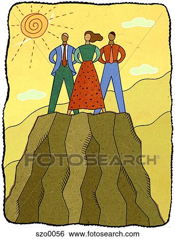 three people on a mountaintop View Large Illustration Stock Illustration - three people on a mountaintop. Fotosearch