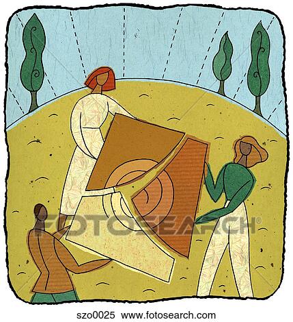 Stock Illustration - three people solving a puzzle. Fotosearch