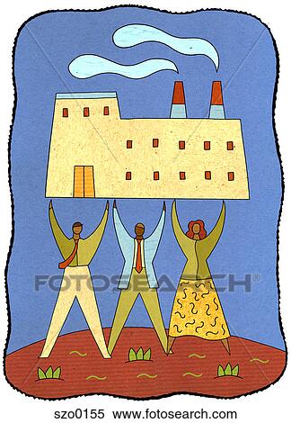 Stock Illustration - three people supporting a company. Fotosearch