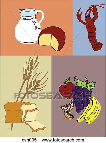 The Four Food Groups View Large Illustration Clip Art - The Four Food Groups. Fotosearch