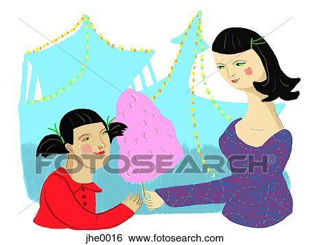 Stock Illustration - big sister buying cotton candy. Fotosearch
