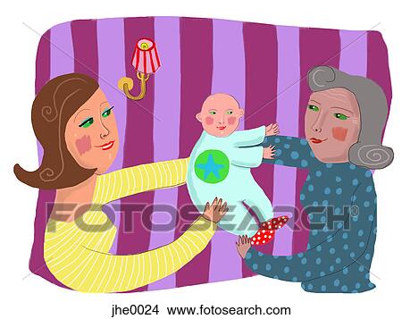 Stock Illustration - daughter letting her mother carry her baby. Fotosearch
