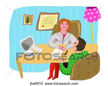Clipart - doctor and patient talking. Fotosearch