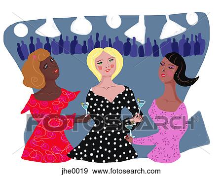 Stock Illustration - three women having cocktails. Fotosearch
