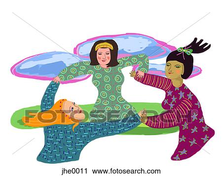 three women twirling in a circle View Large Illustration Clip Art - three women twirling in a circle. Fotosearch