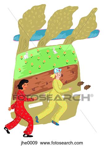 Stock Illustration - two women jogging in the park. Fotosearch