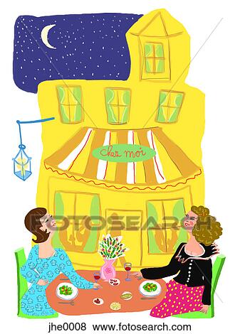 two women sitting at an outdoor cafe View Large Illustration Stock Illustration - two women sitting at an outdoor cafe. Fotosearch