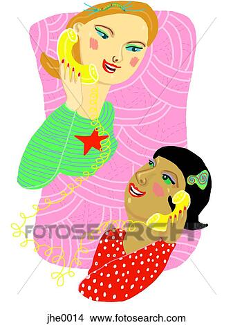 two women talking on the phone View Large Illustration Stock Illustration - two women talking on the phone. Fotosearch