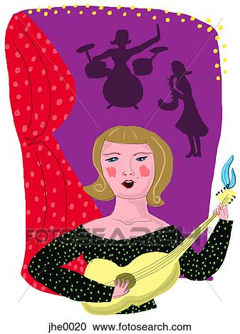 Clipart - woman playing a guitar. Fotosearch
