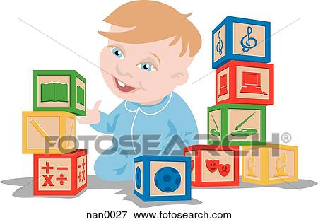 Stock Illustration - baby playing with blocks. Fotosearch