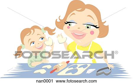 Clip Art - baking cookies with mom. Fotosearch