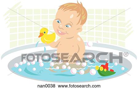 Stock Illustration - bath time for baby. Fotosearch