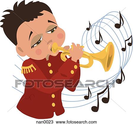 Drawing - boy playing the trumpet. Fotosearch