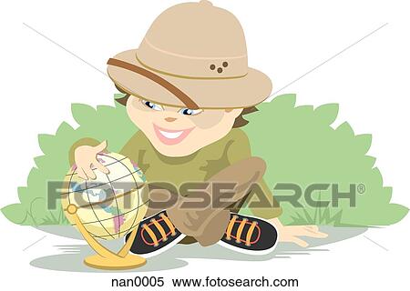 child studying a globe View Large Illustration Stock Illustration - child studying a globe. Fotosearch