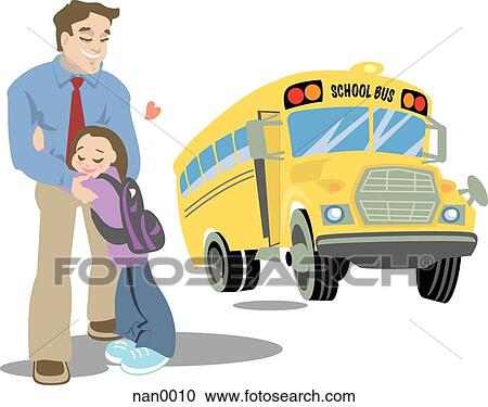 dad and child waiting for the schoolbus View Large Illustration Clipart - dad and child waiting for the schoolbus. Fotosearch