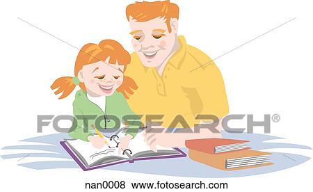 dad helping his daughter with homework View Large Illustration Stock Illustration - dad helping his daughter with homework. Fotosearch