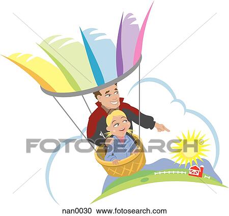 Clipart - father and daughter hot air balloon ride. Fotosearch