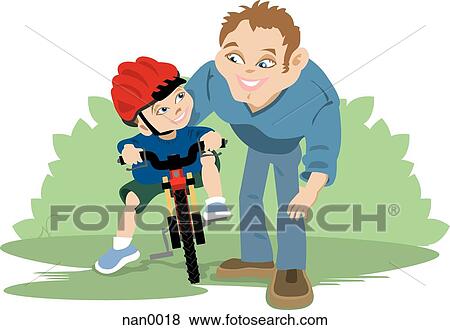 Stock Illustration - father teaching his son how to ride a bike. Fotosearch