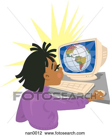 girl on computer View Large Illustration Drawing - girl on computer. Fotosearch