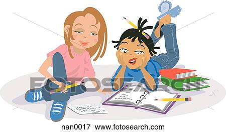 girls studying View Large Illustration Stock Illustration - girls studying. Fotosearch