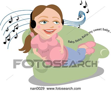 Stock Illustration - listening to music while pregnant. Fotosearch