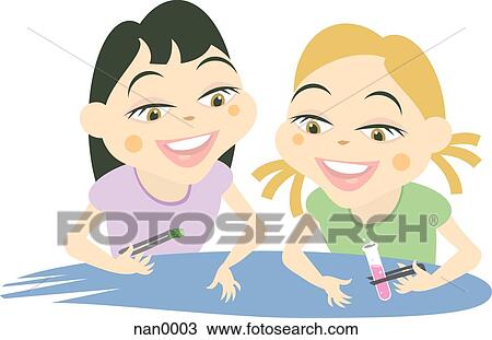 Drawing - two children doing a science experiment. Fotosearch