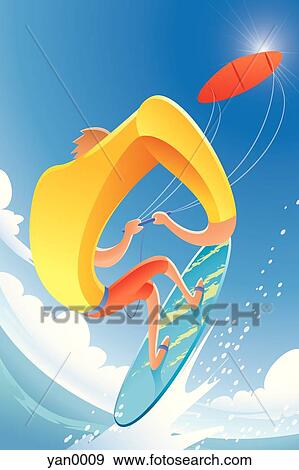 kite surfing View Large Illustration Stock Illustration - kite surfing. Fotosearch
