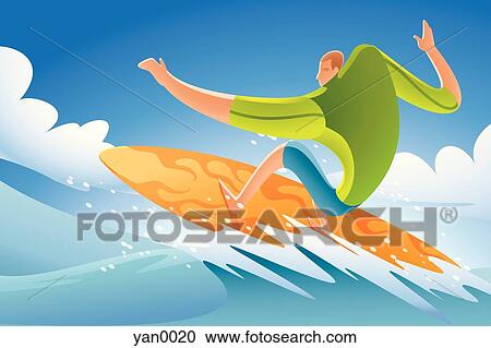 Clipart - man surfing. Fotosearch