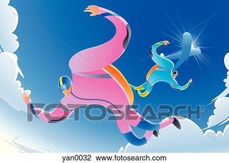 skydivers View Large Illustration Drawing - skydivers. Fotosearch