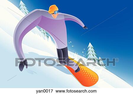 Stock Illustration - snowboarding downhill. Fotosearch