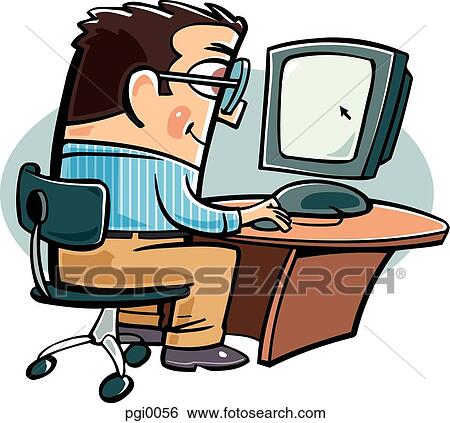 Stock Illustration - businessman on the computer. Fotosearch
